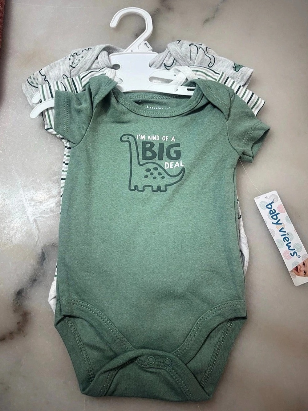 Baby Views 3-Piece Green & White Bodysuit Set Baby 3-6M